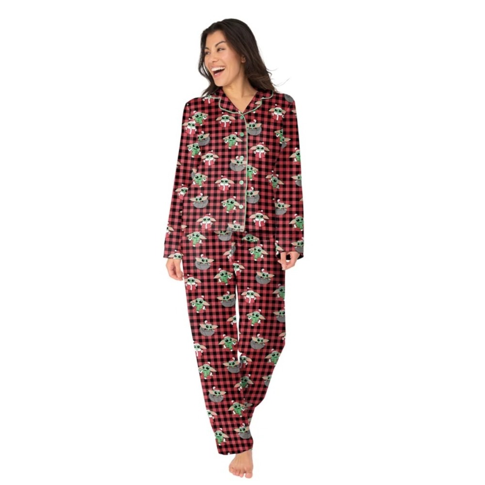Munki Munki Star Wars Baby Yoda Pajama Set Womens Large Grogu Buffalo Plaid PJ